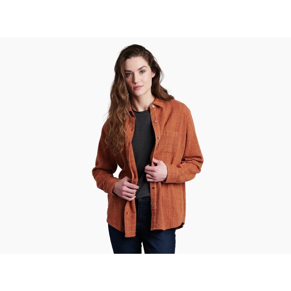 Kuhl Avery Long Sleeve Button Down Flannel Shirt, Women's, Copper, XL